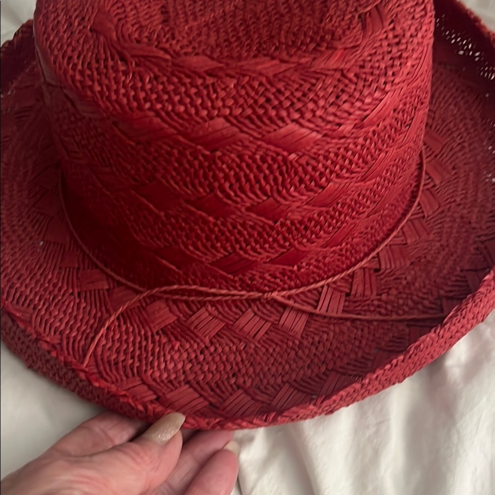 Red Woven Sun Hat - Picture 2 of 6